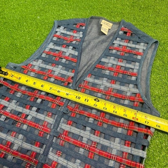 Vtg Koret City Women Woven Patchwork Plaid Gingham Lattice Style Denim Vest - Picture 4 of 5